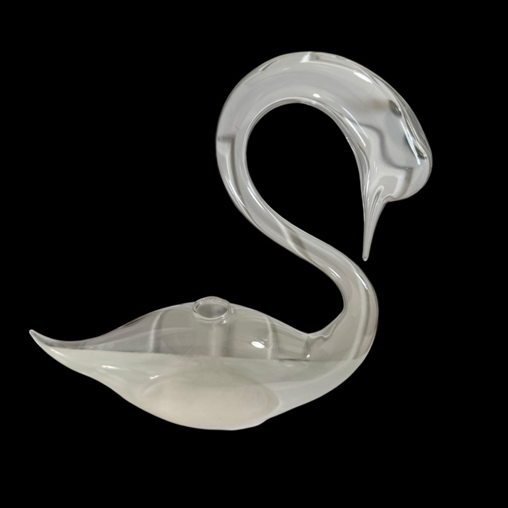 Vtg Crystal Clear Hand Blown Glass SWAN Vase Cuttings Plant Propigation Oil Lamp